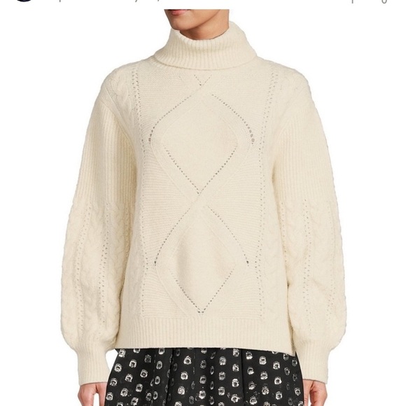 A Loves A Wool Blend Turtleneck Long Sleeve Cable Knit Sweater Sz XL Cream - Picture 1 of 6